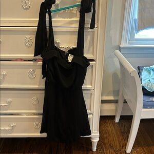 Black Sleeveless Dress with Bow Straps-blue rain